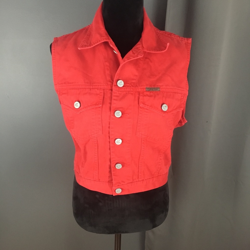 Vintage Calvin Klein red jean vest